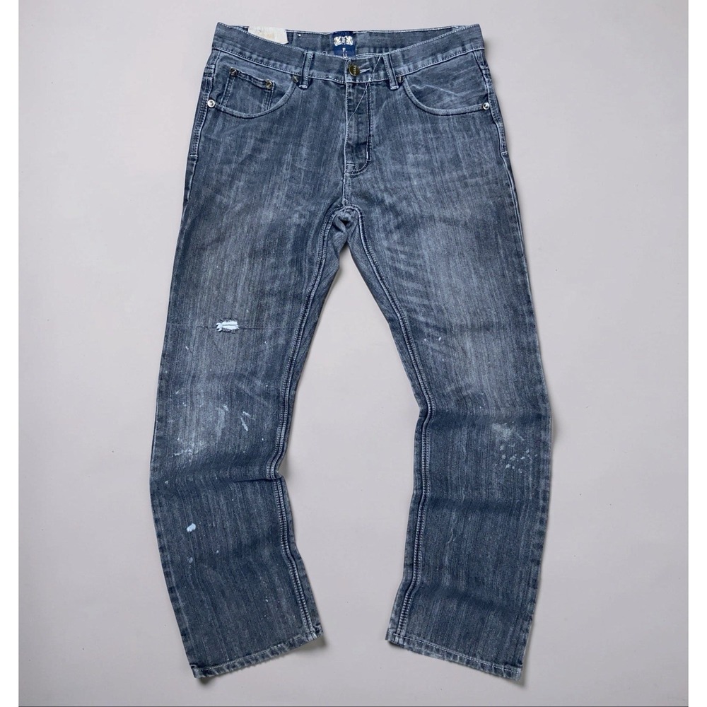 FUSAI Jeans Men's 34x34 (Actual 34x32) Distressed Denim Y2K Streetwear Painted